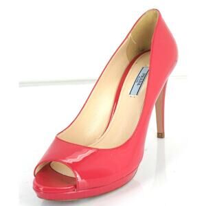 Prada Peep Toe Pink Patent Platform Pumps NIB